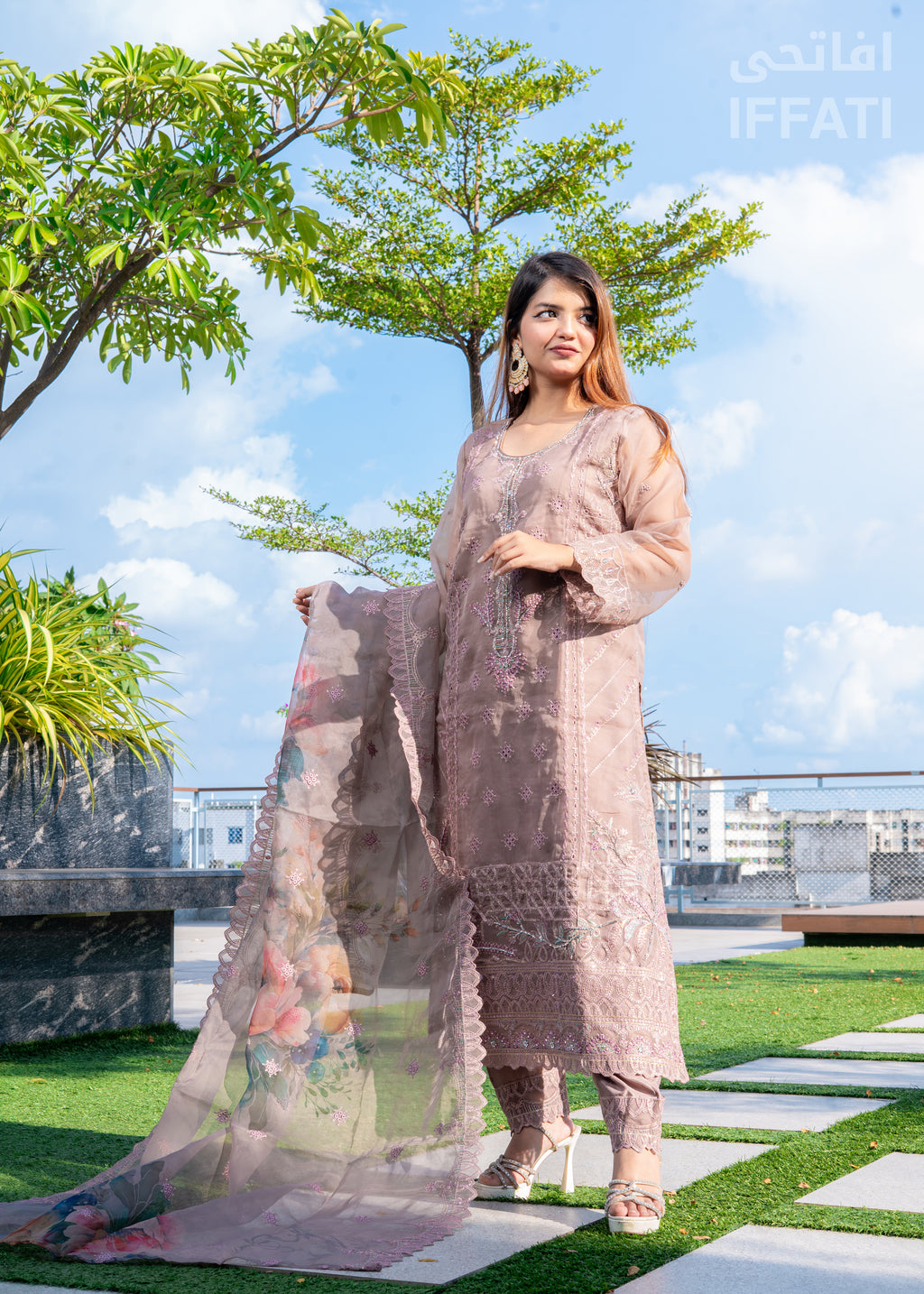 Vintage Mocha Embroidered 3-Piece Suit – IFFATI Heritage Collection 2025 | Luxury Pakistani Formal Wear
