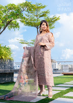 Vintage Mocha Embroidered 3-Piece Suit – IFFATI Heritage Collection 2025 | Luxury Pakistani Formal Wear