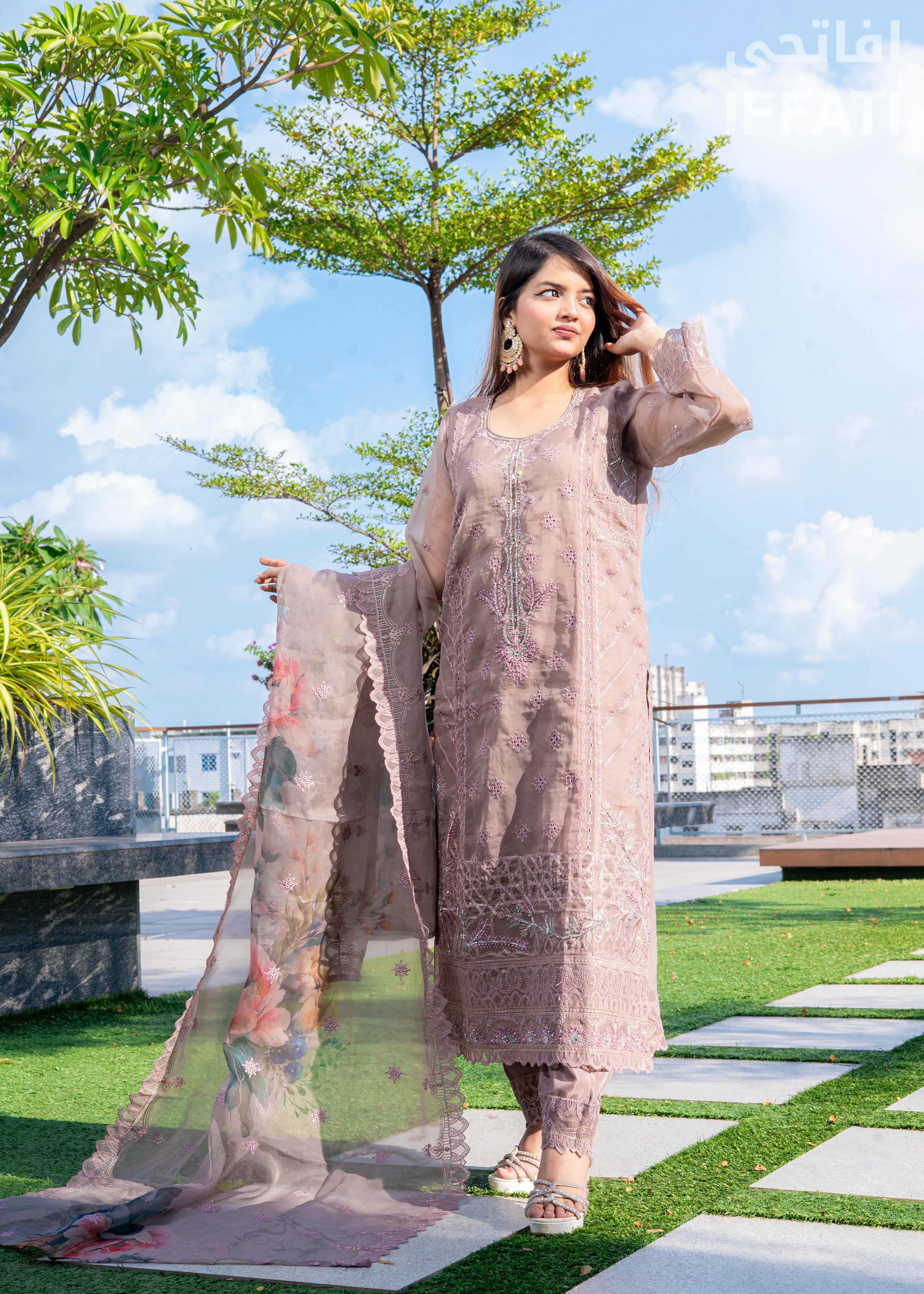 Vintage Mocha Embroidered 3-Piece Suit – IFFATI Heritage Collection 2025 | Luxury Pakistani Formal Wear
