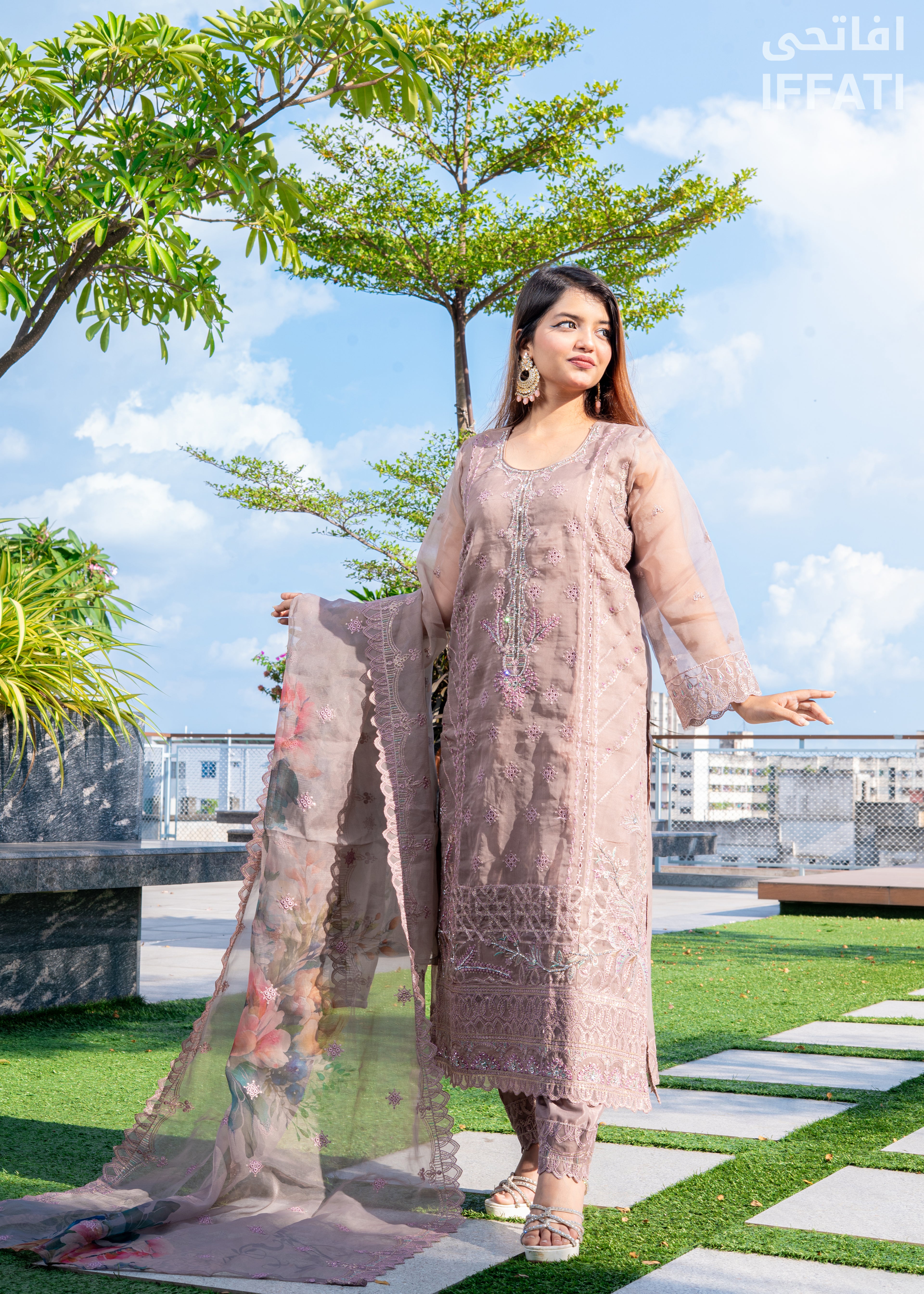 Vintage Mocha Embroidered 3-Piece Suit – IFFATI Heritage Collection 2025 | Luxury Pakistani Formal Wear