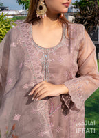 Vintage Mocha Embroidered 3-Piece Suit – IFFATI Heritage Collection 2025 | Luxury Pakistani Formal Wear