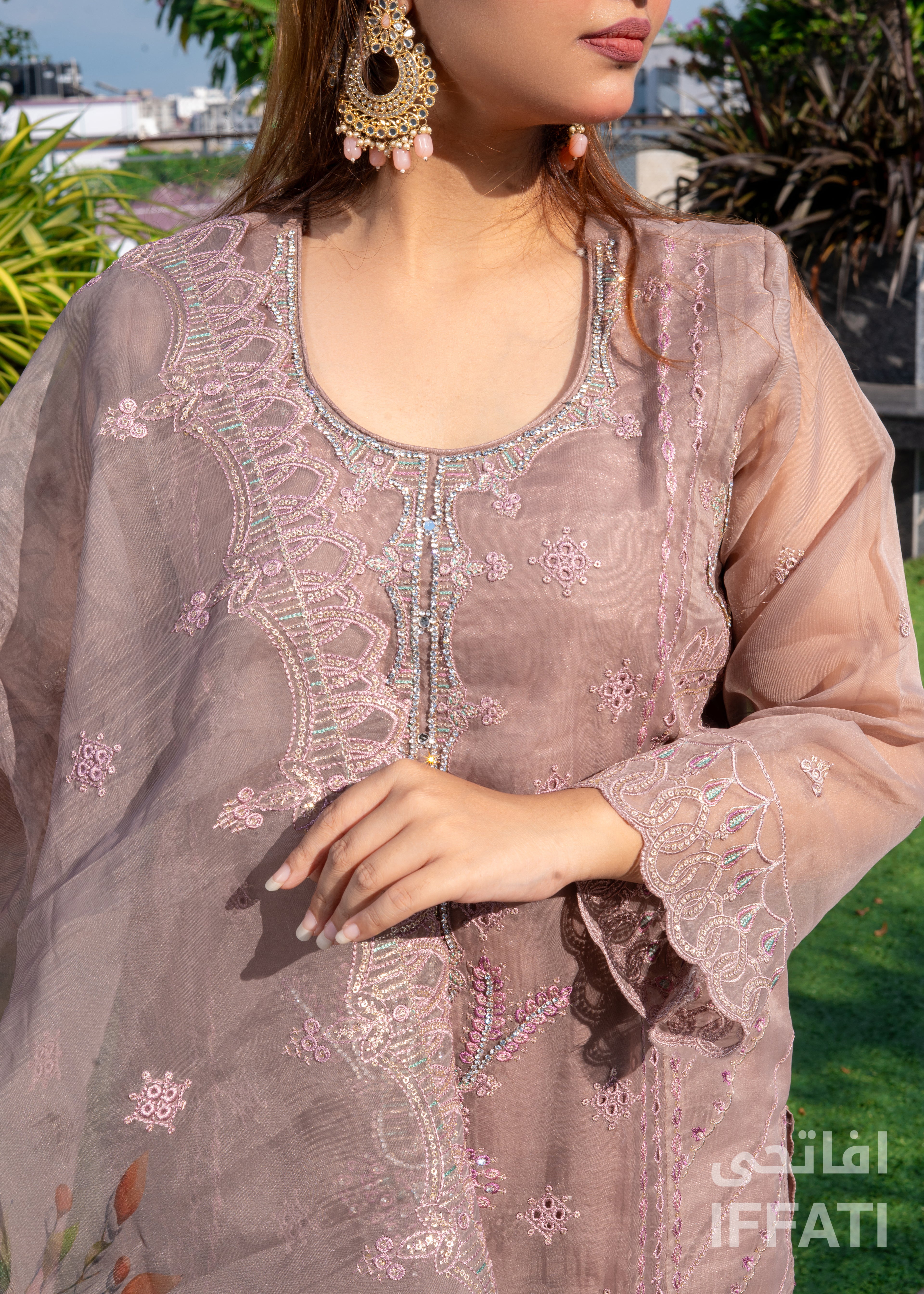 Vintage Mocha Embroidered 3-Piece Suit – IFFATI Heritage Collection 2025 | Luxury Pakistani Formal Wear