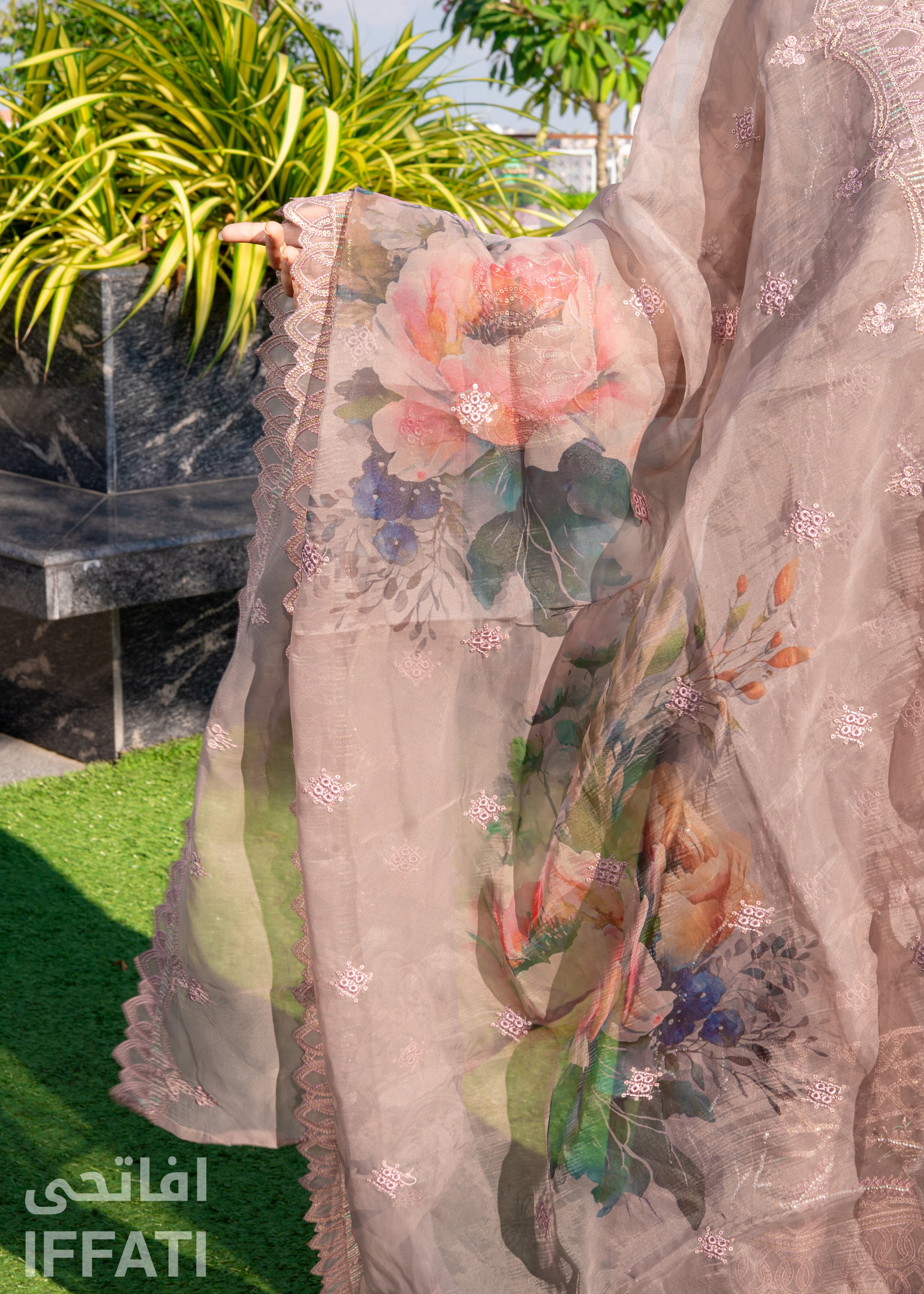 Vintage Mocha Embroidered 3-Piece Suit – IFFATI Heritage Collection 2025 | Luxury Pakistani Formal Wear
