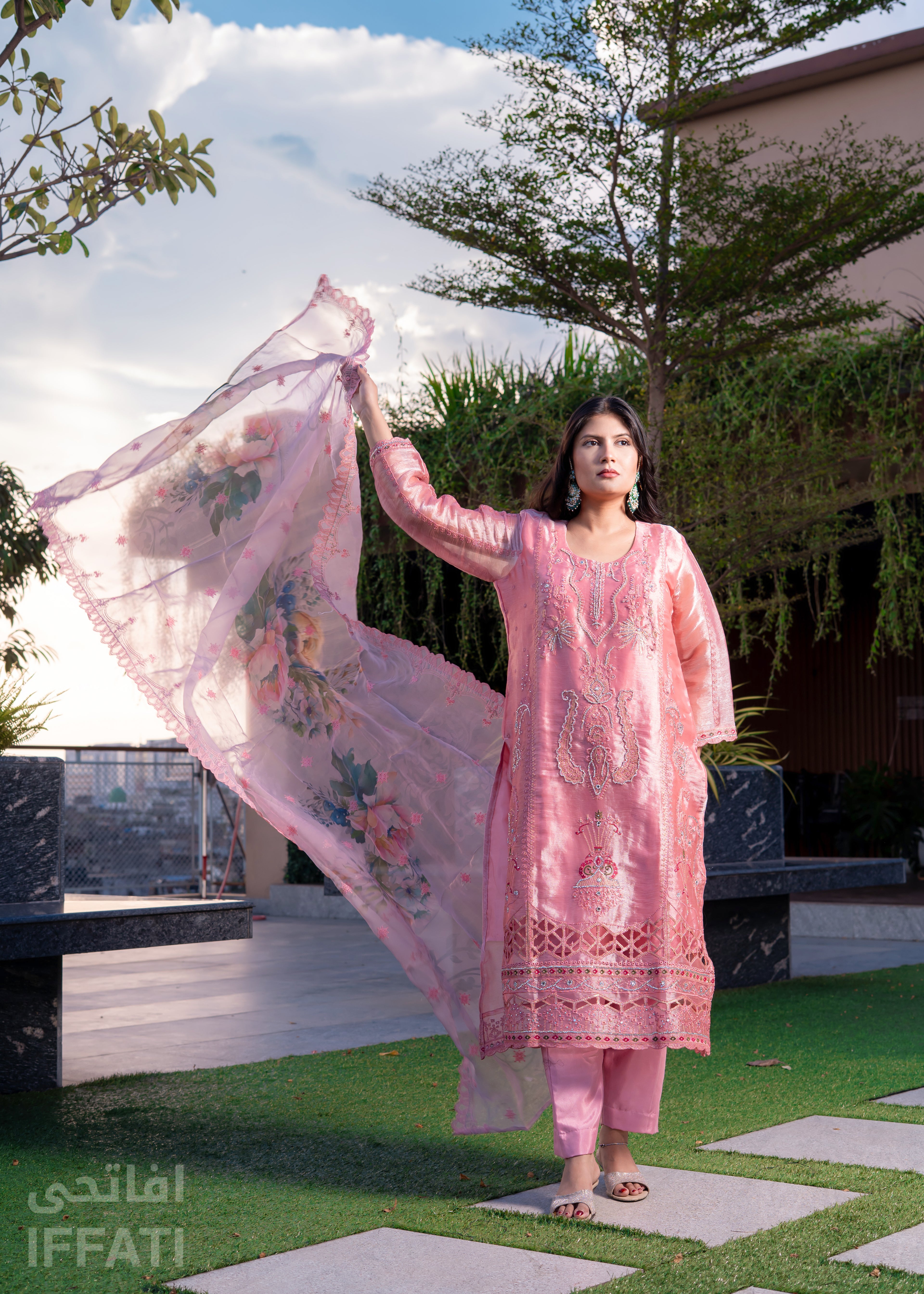 Blush Petals – Elegant Pink Embroidered Dress | IFFATI | Heritage Collection