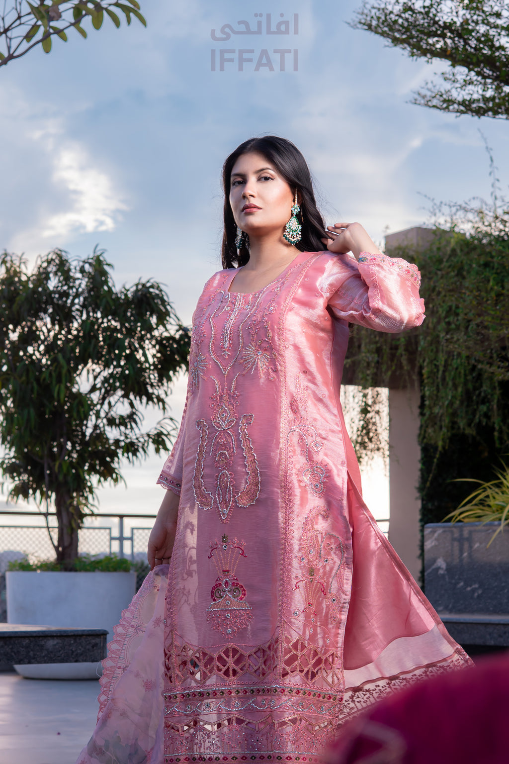 Blush Petals – Elegant Pink Embroidered Dress | IFFATI | Heritage Collection