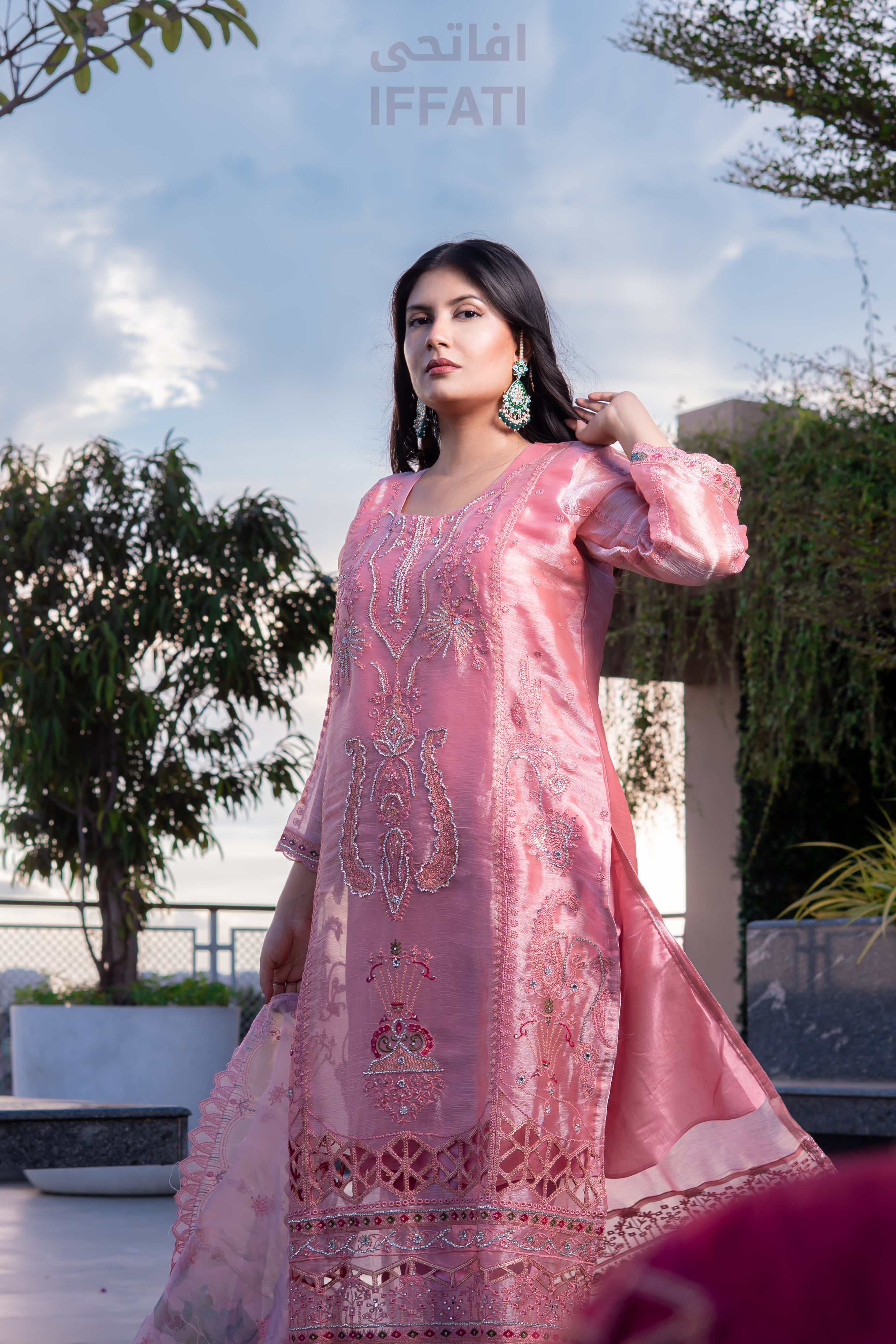 Blush Petals – Elegant Pink Embroidered Dress | IFFATI | Heritage Collection