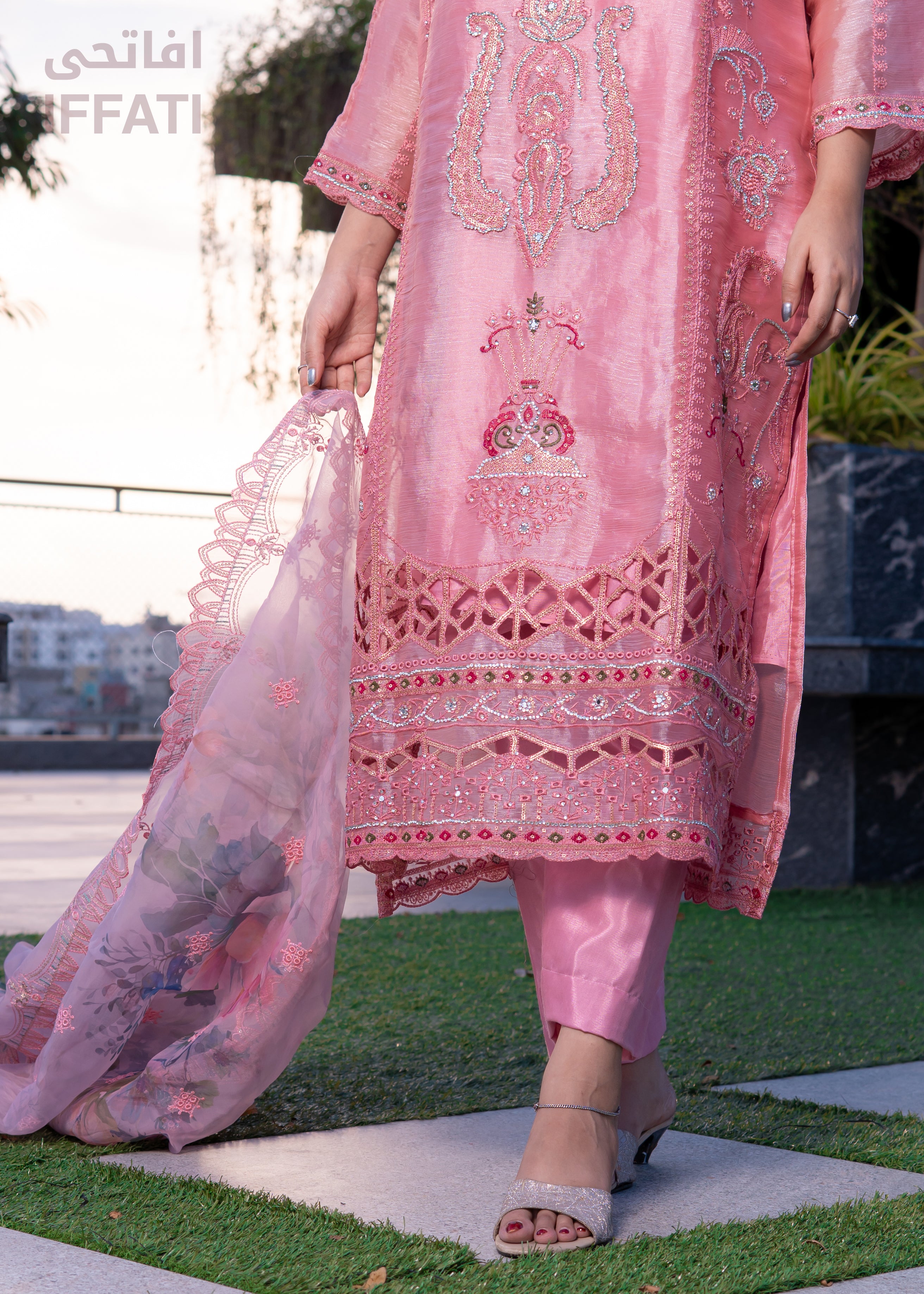 Blush Petals – Elegant Pink Embroidered Dress | IFFATI | Heritage Collection