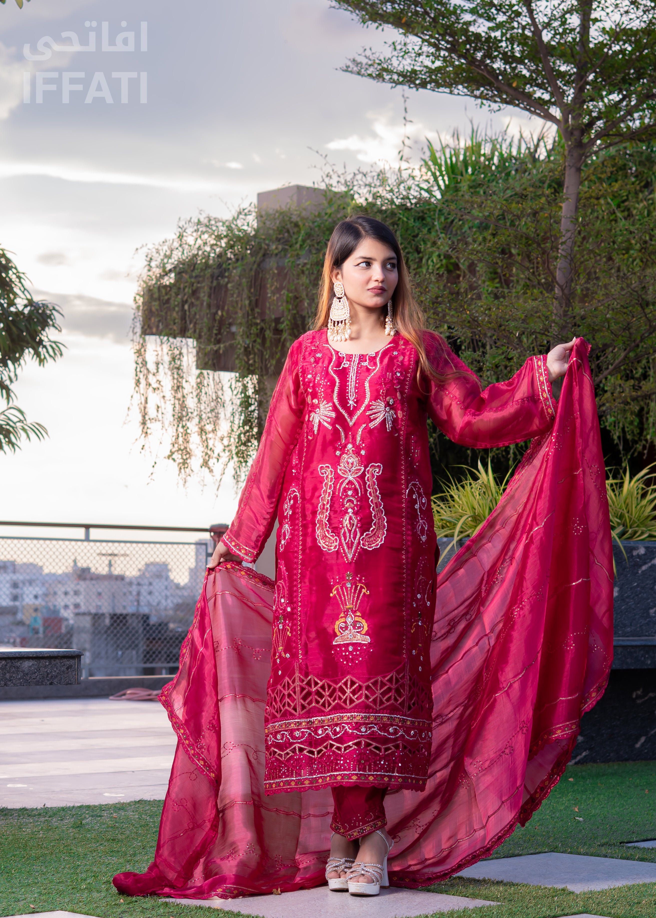 IFFATI Royal Crimson – Luxury Unstitched Embroidered 3-Piece Suit for Women | Heritage Collection 2025 | Festive & Wedding Wear
