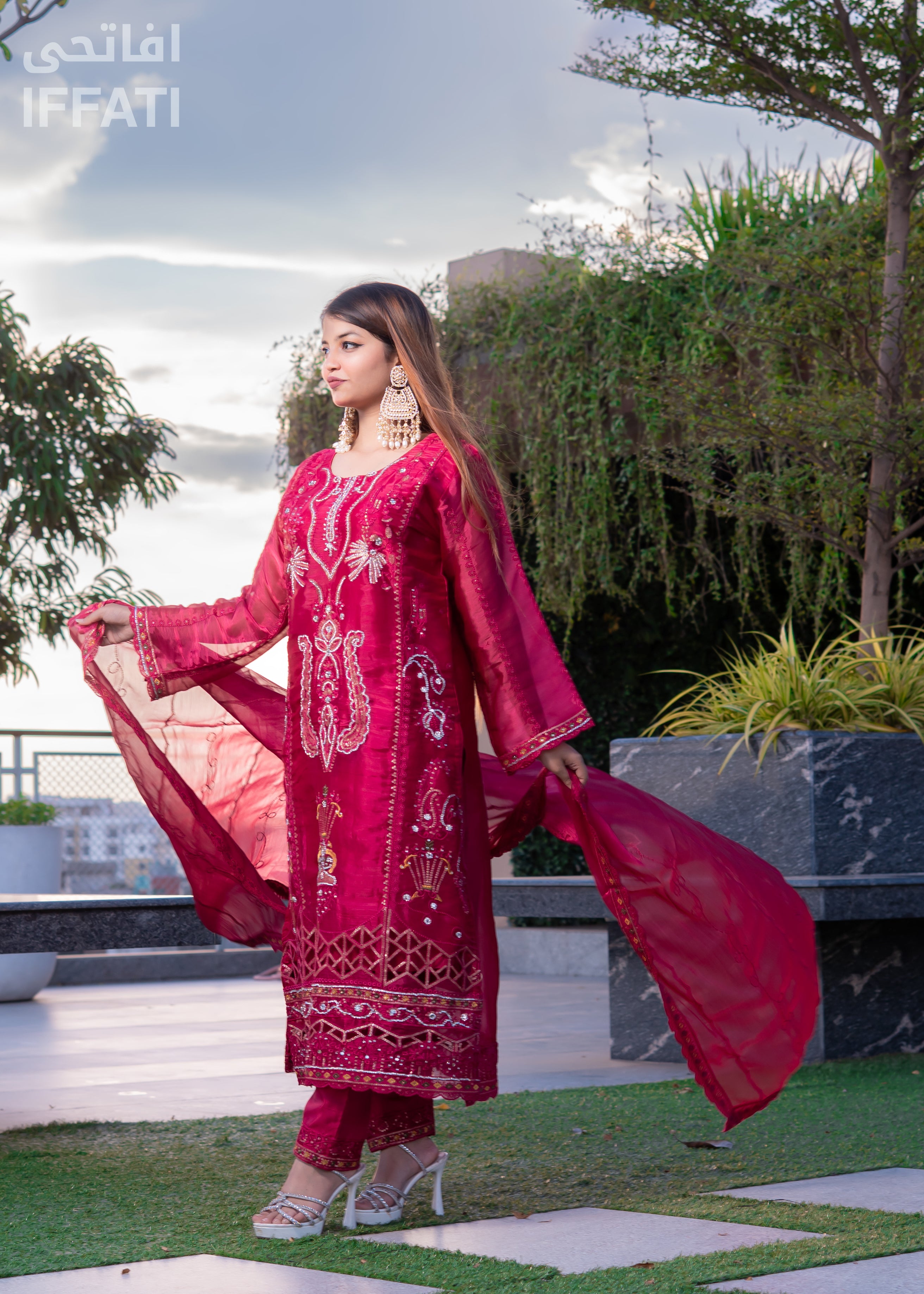 IFFATI Royal Crimson – Luxury Unstitched Embroidered 3-Piece Suit for Women | Heritage Collection 2025 | Festive & Wedding Wear