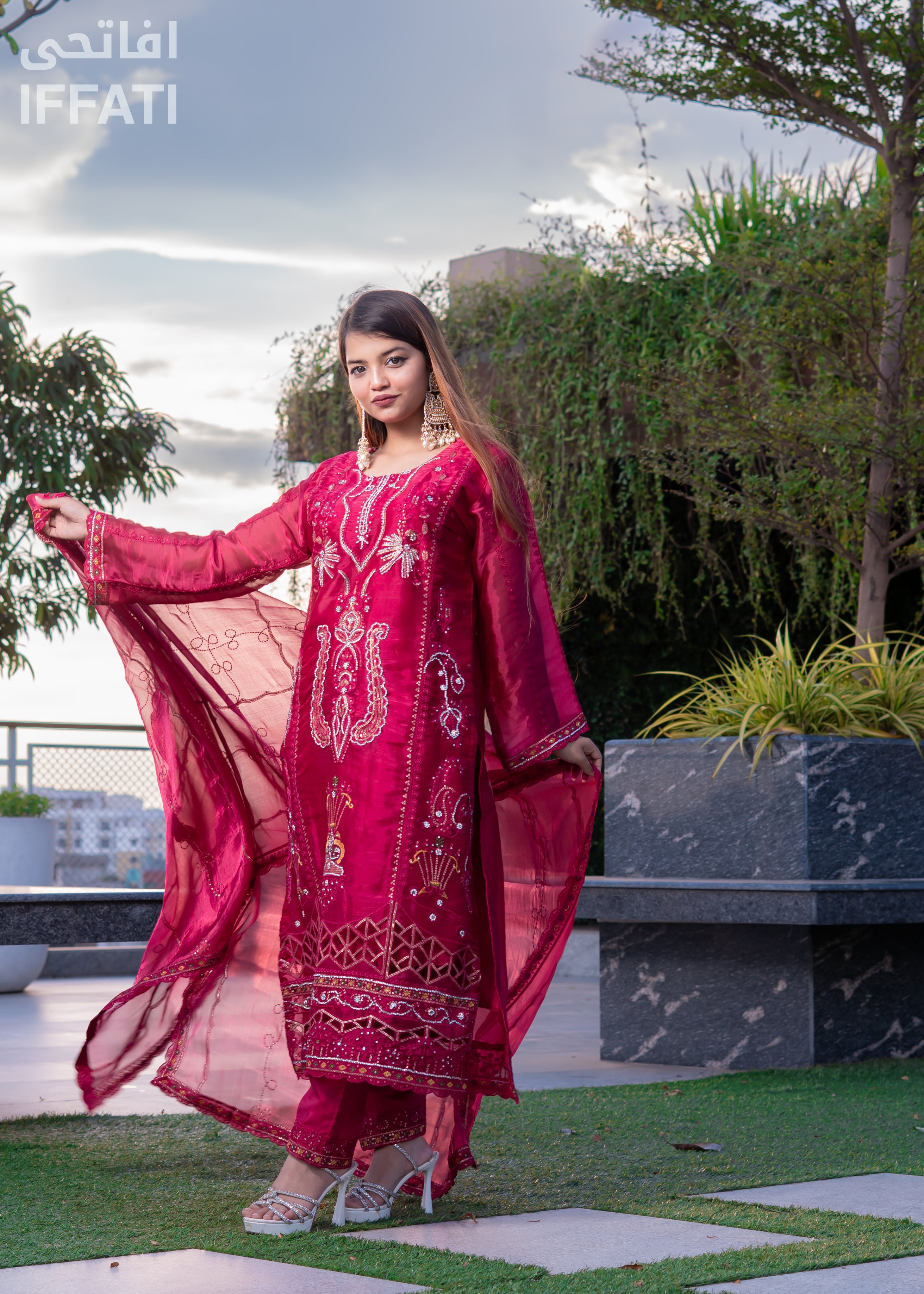 IFFATI Royal Crimson – Luxury Unstitched Embroidered 3-Piece Suit for Women | Heritage Collection 2025 | Festive & Wedding Wear