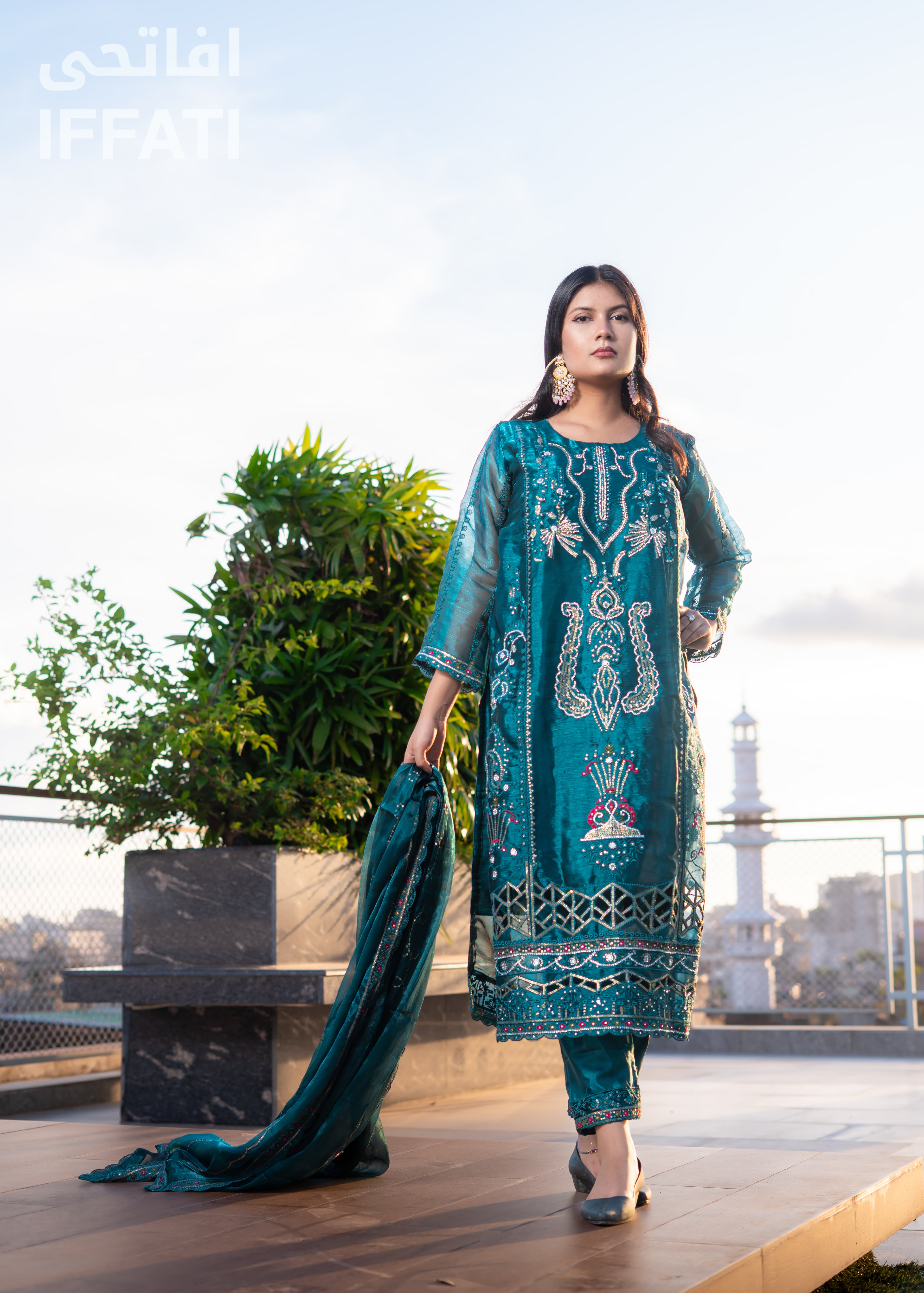 Emerald Dusk – Luxury Teal Embroidered Formal Dress | IFFATI | Heritage Collection