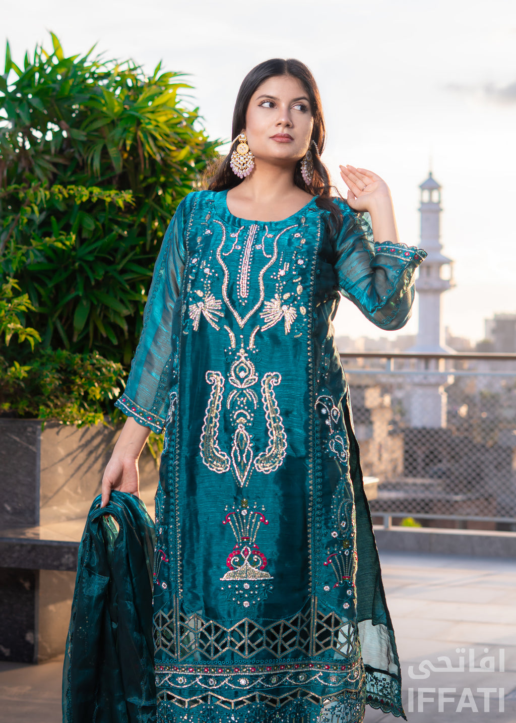 Emerald Dusk – Luxury Teal Embroidered Formal Dress | IFFATI | Heritage Collection