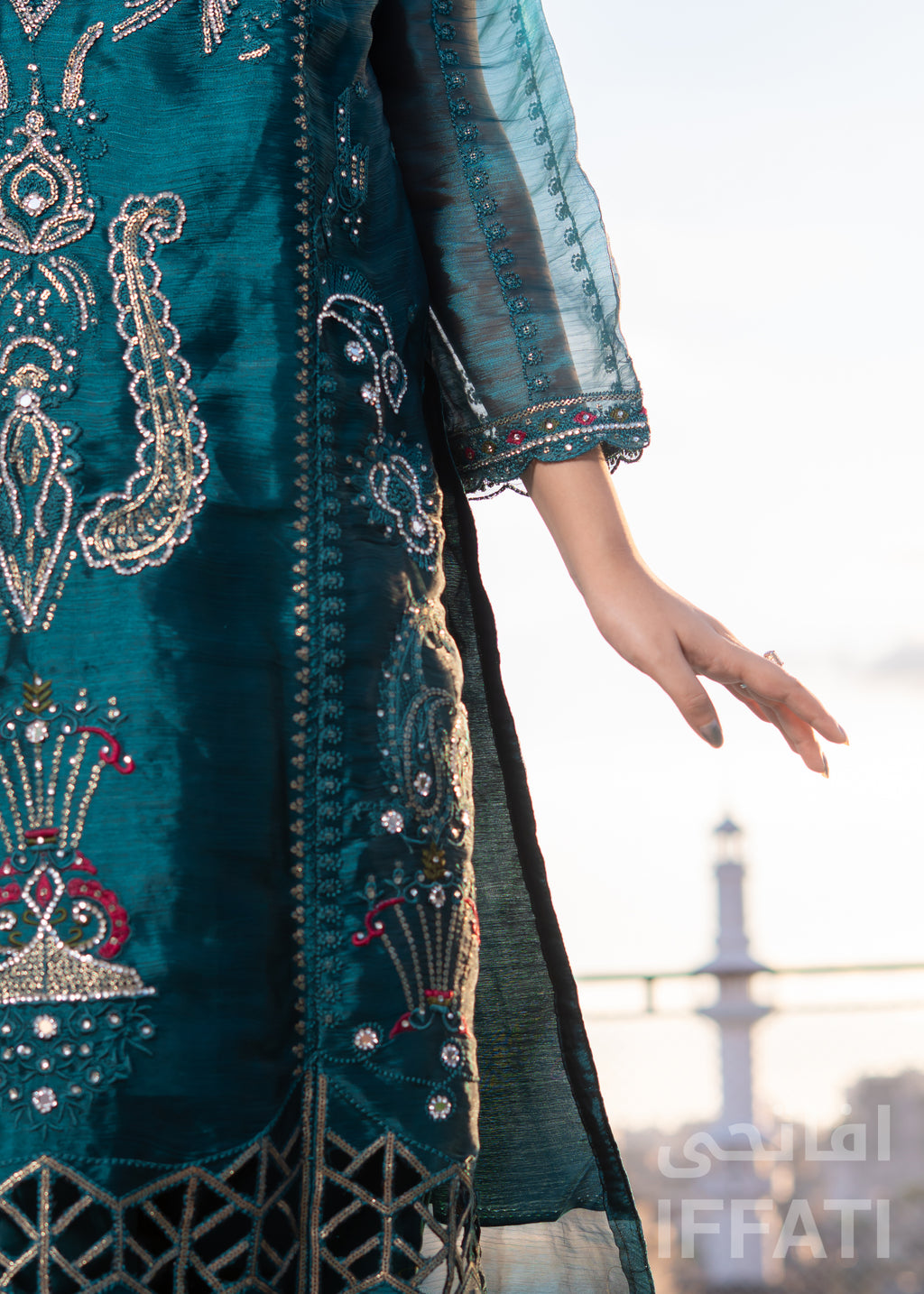 Emerald Dusk – Luxury Teal Embroidered Formal Dress | IFFATI | Heritage Collection