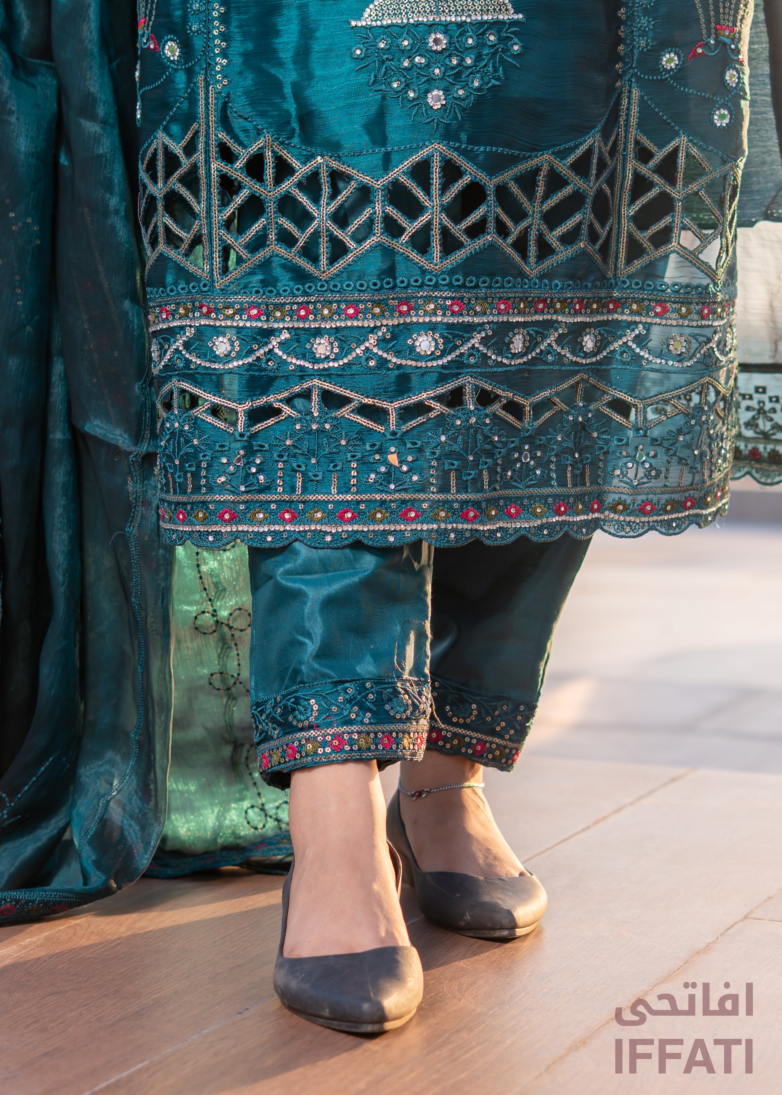 Emerald Dusk – Luxury Teal Embroidered Formal Dress | IFFATI | Heritage Collection