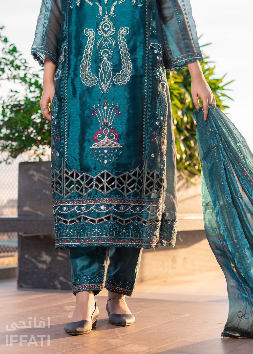 Emerald Dusk – Luxury Teal Embroidered Formal Dress | IFFATI | Heritage Collection
