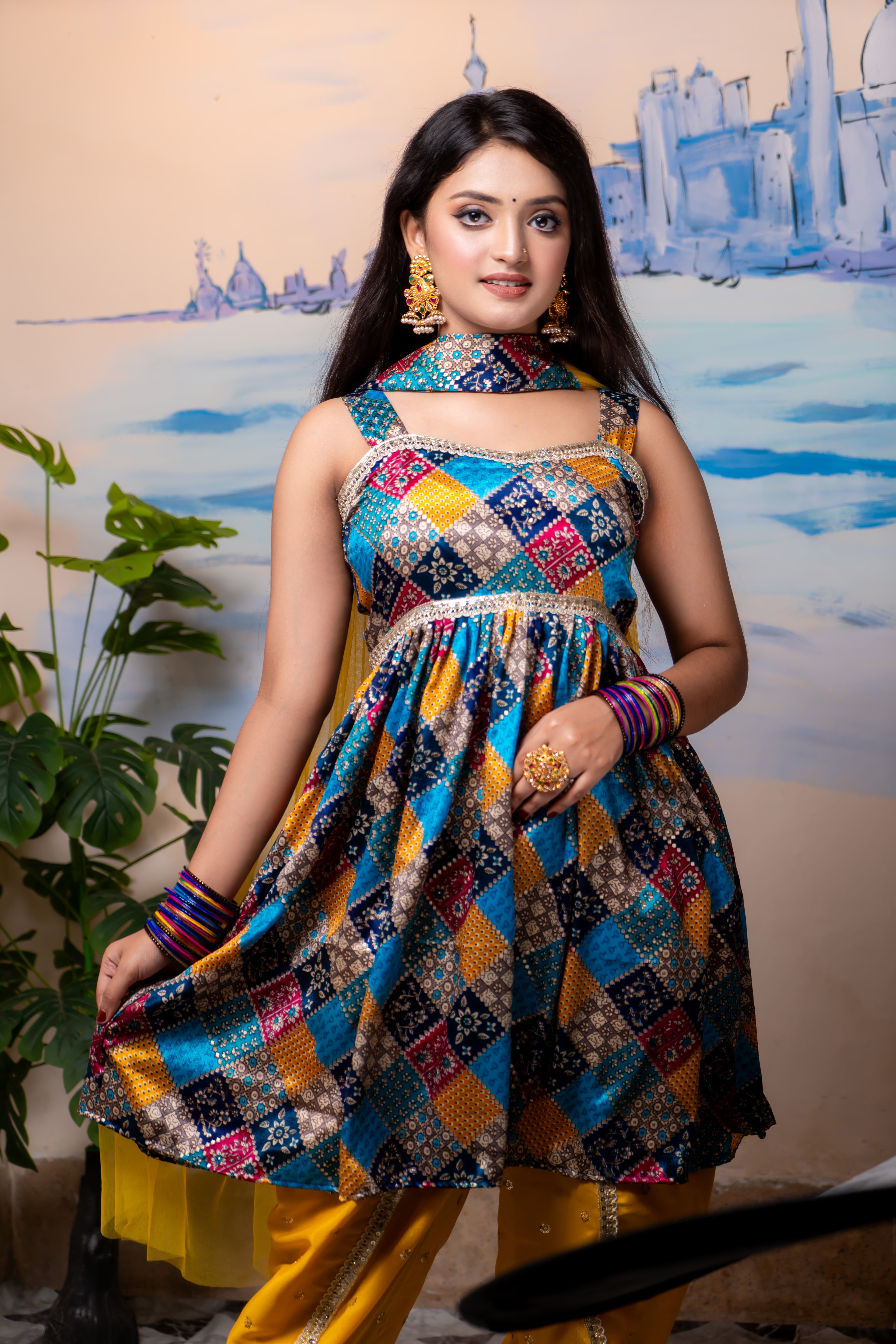 Rangila Phagun – Saptami Special Multicolor Patiala Suit | Iffati Puja Collection 2025