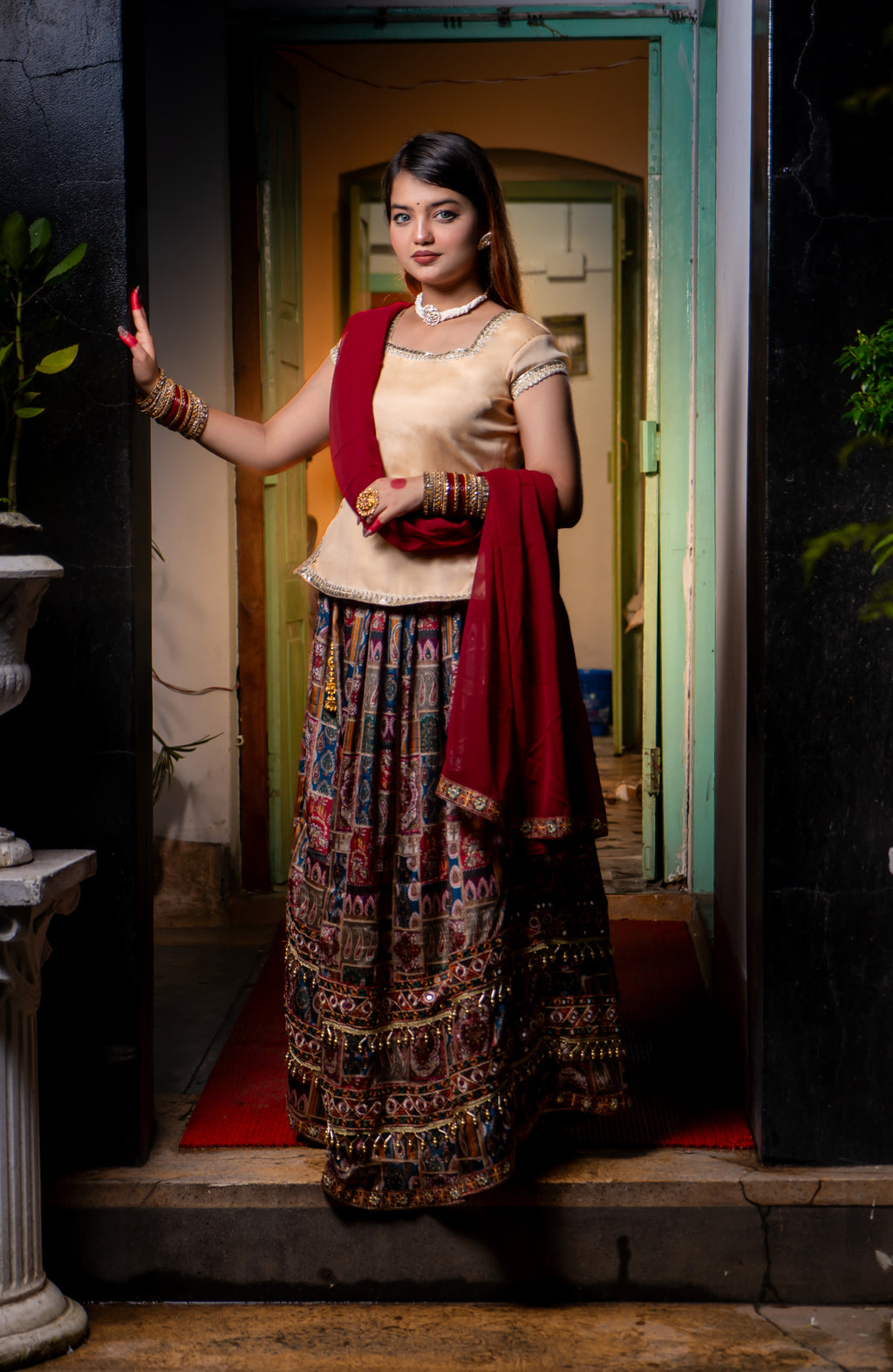 Rajsi Raat – Ashtami Elegance in Maroon Lehenga Set | Iffati Puja Collection 2025