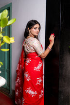 Lal Paar – Dashami Red Saree with White Floral Sequence| Iffati Puja Collection 2025